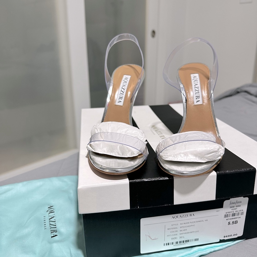 Aquazzura Nude Plexi Sandal- Silver